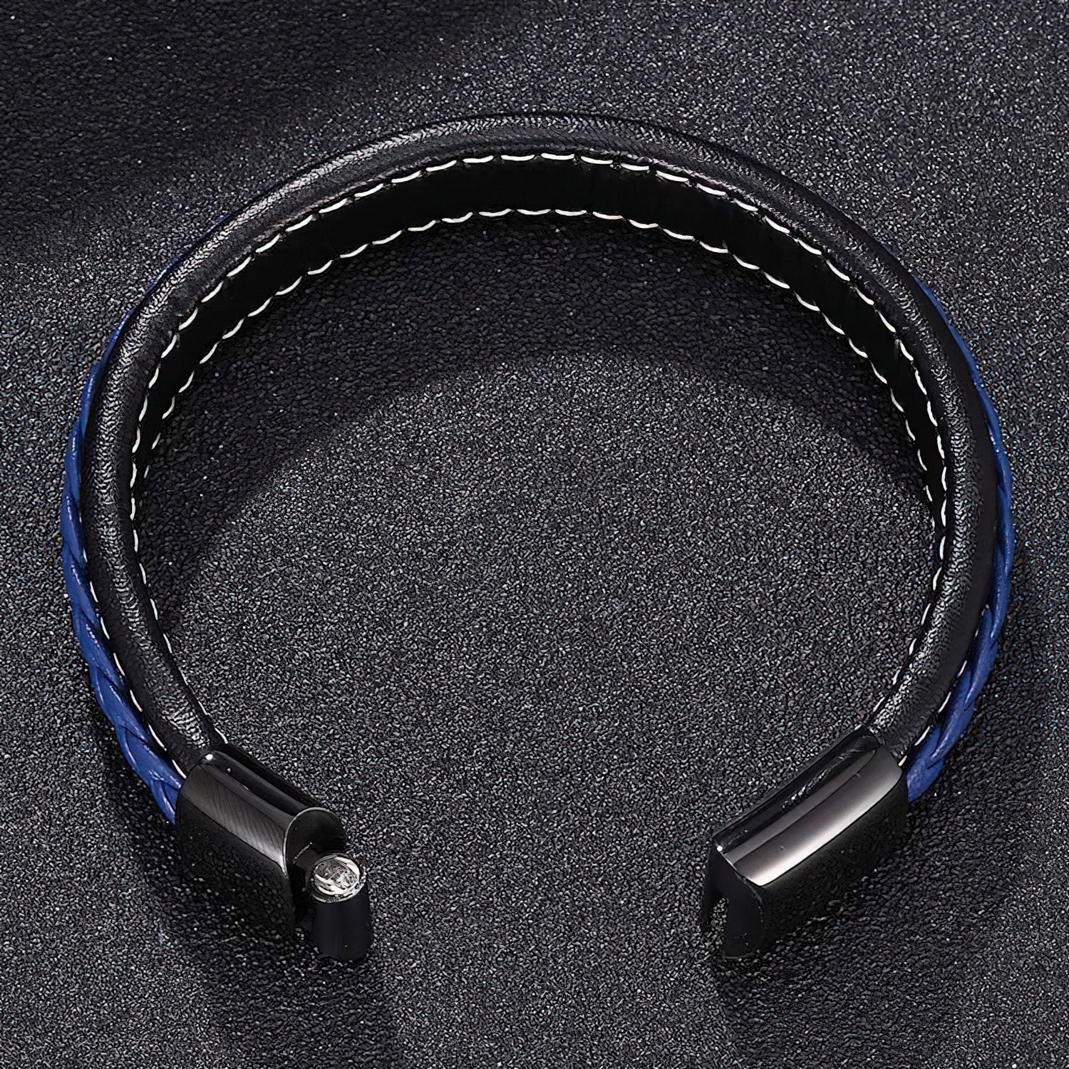 Magnetic Clasp Men's Woven Blue Leather Bracelet