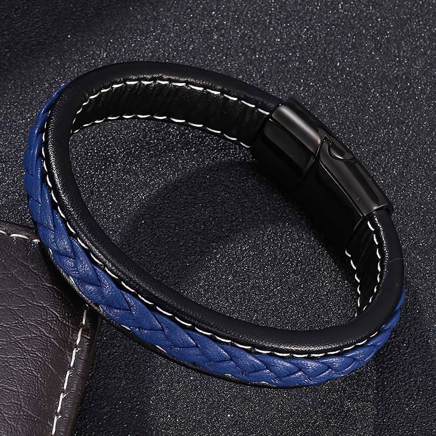 Men's Woven Blue Leather Bracelet