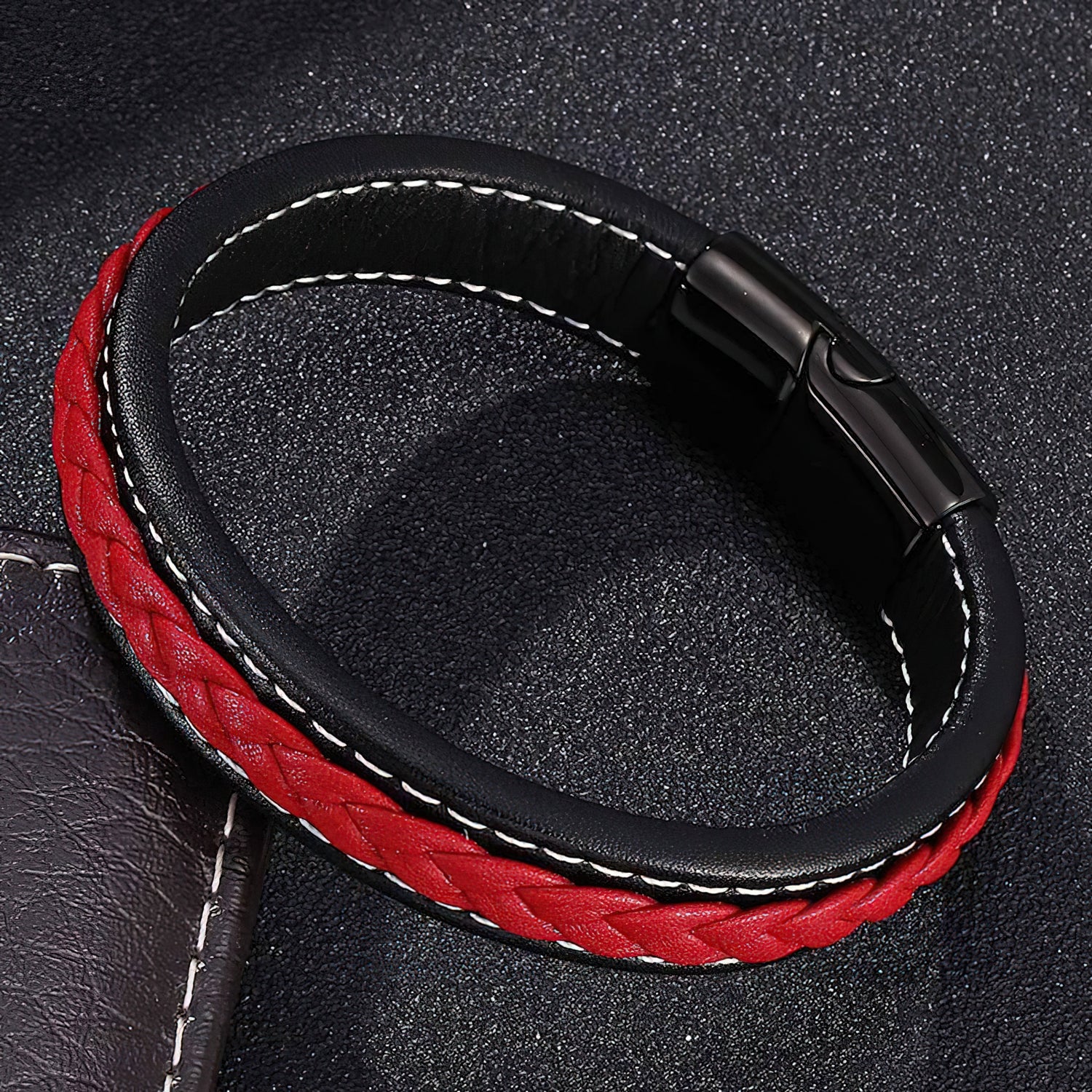 Men's Woven Red Leather Bracelet