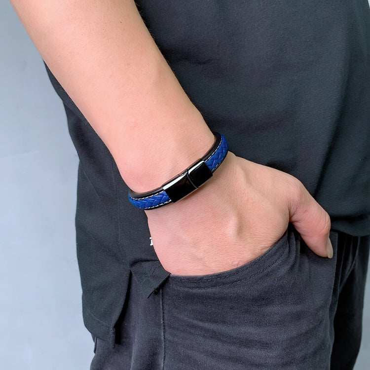 Boy's Woven Blue Leather Bracelet