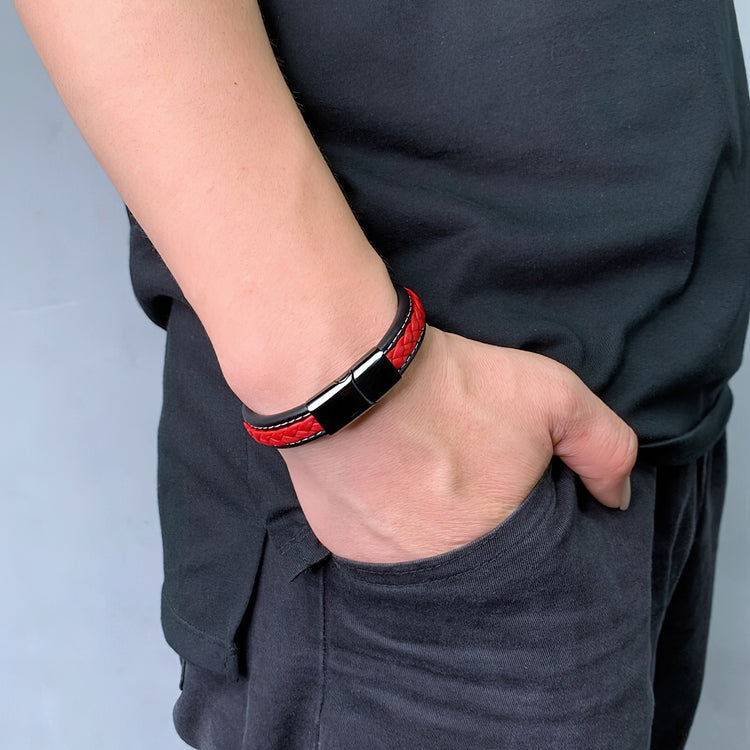 Boy's Woven Red Leather Bracelet